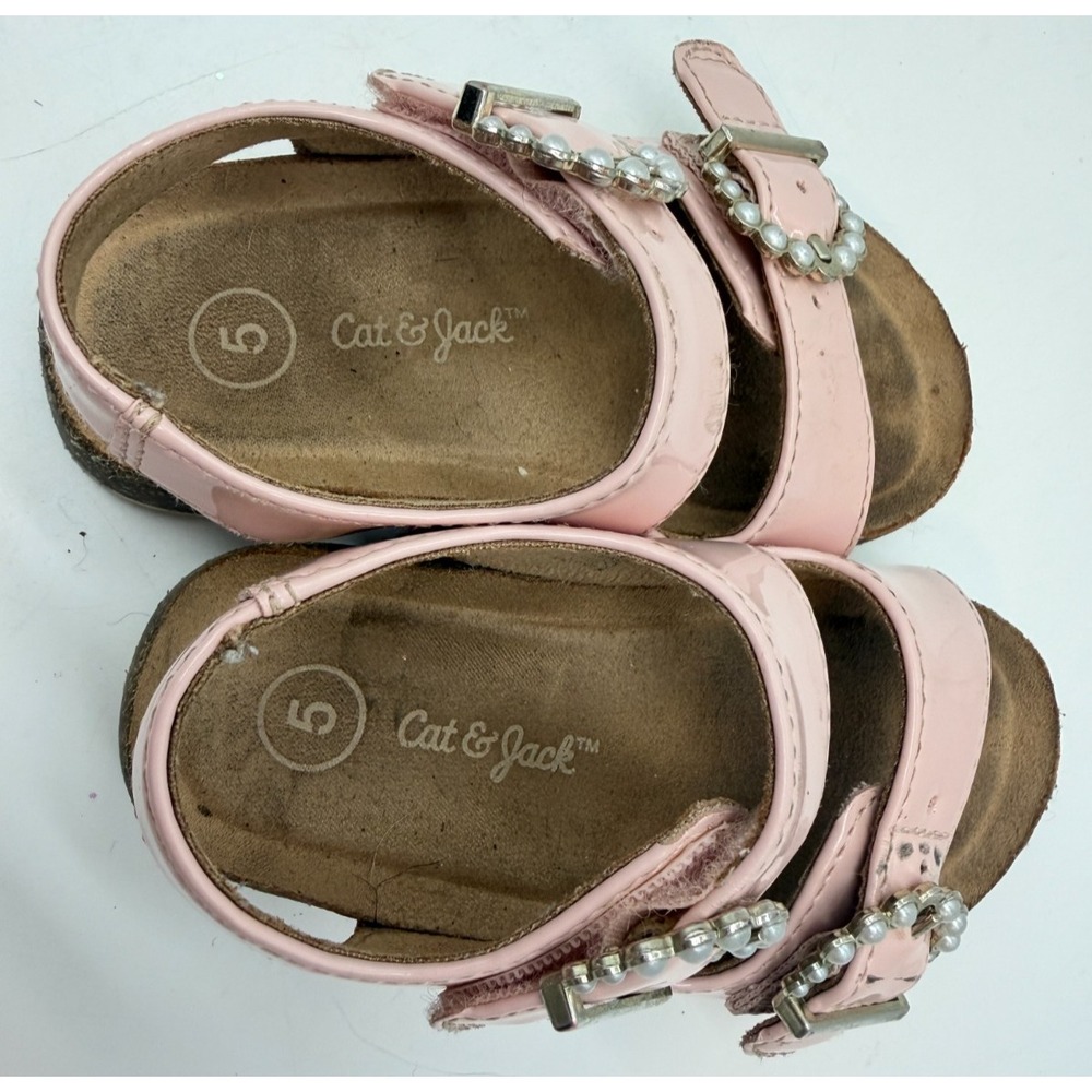 Cat & Jack Reagan Pink Patent Pearl Buckle Girls Sandals Toddler | Kid's Size 5 - Picture 6 of 8